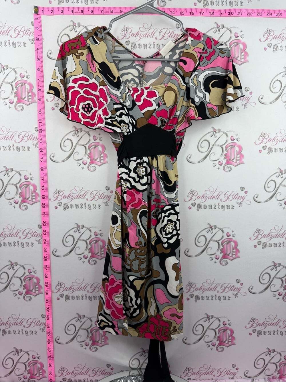 Jessie girl dress kids Girls' Floral Empire-Waist Dress Pink Black Cream tie up